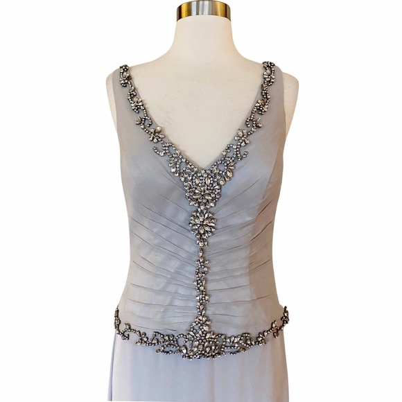 LARA A-Line Formal Dress Chiffon Layer Rhinestones Embellished Prom Gown Gray 8 - Picture 2 of 15
